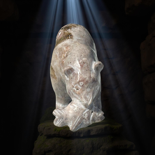 Fire Opal Bear Figurine with Fish – 21g, 2” x 1.5”