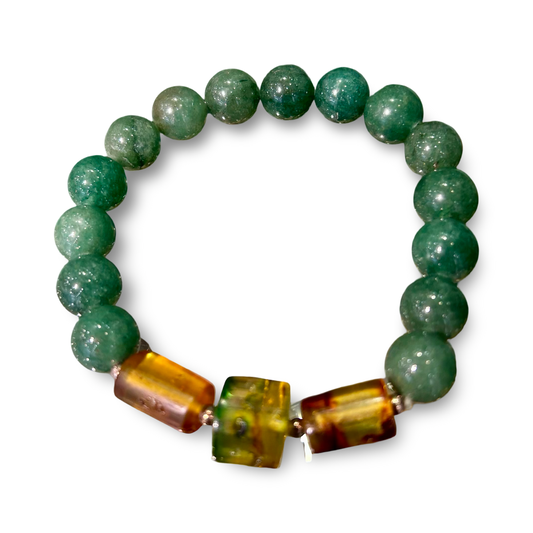 Green Aventurine & Colombian Amber Bracelet – 10mm
