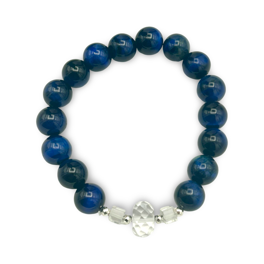 Blue Tiger’s Eye & Quartz Elastic Bracelet – 10mm