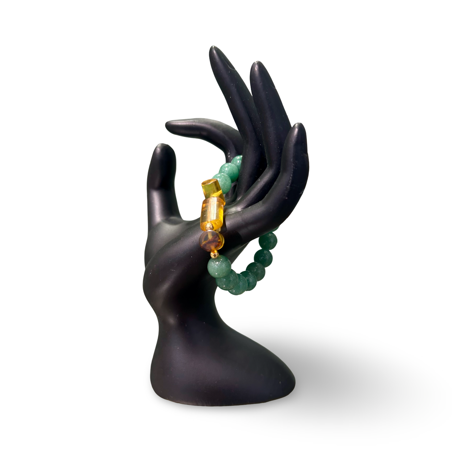 Green Aventurine & Colombian Amber Elastic Bracelet – 10mm