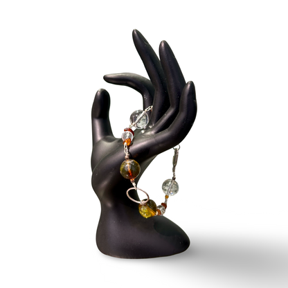 Amber & 925 Silver with Clear Quartz Bracelet – 12mm & 14mm Beads, Silver Clasp