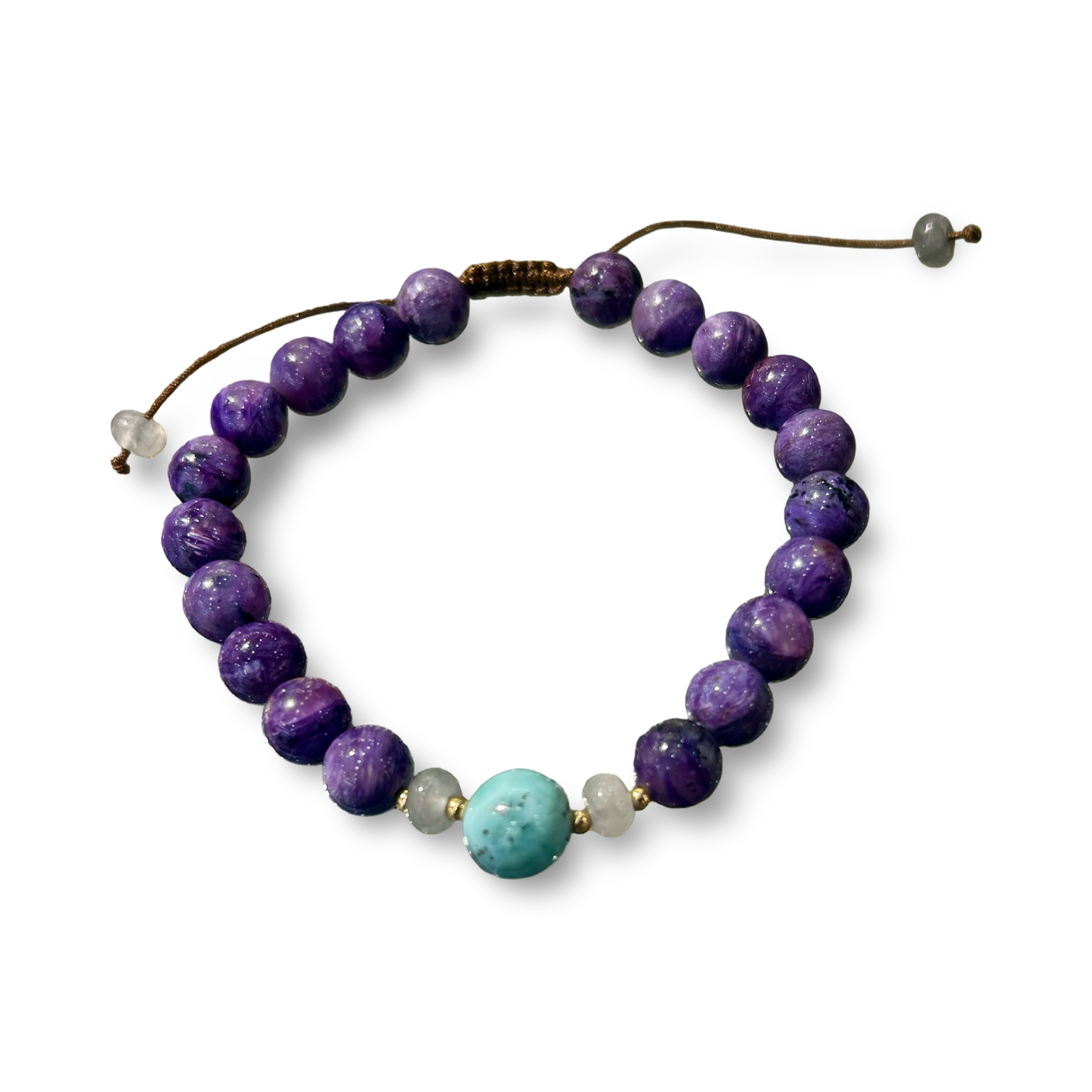 Charoite & Larimar Adjustable String Bracelet – 8mm Beads