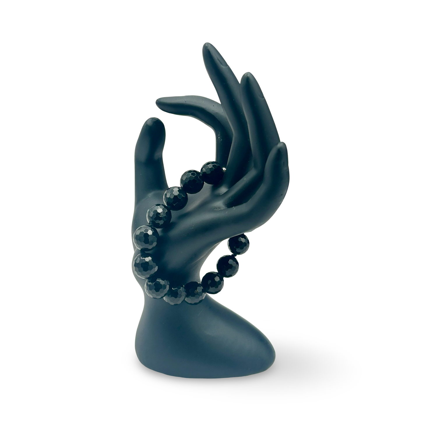 Faceted Black Onyx Bracelet 10mm Beads with Sterling Silver | Medium Wrist | Handmade