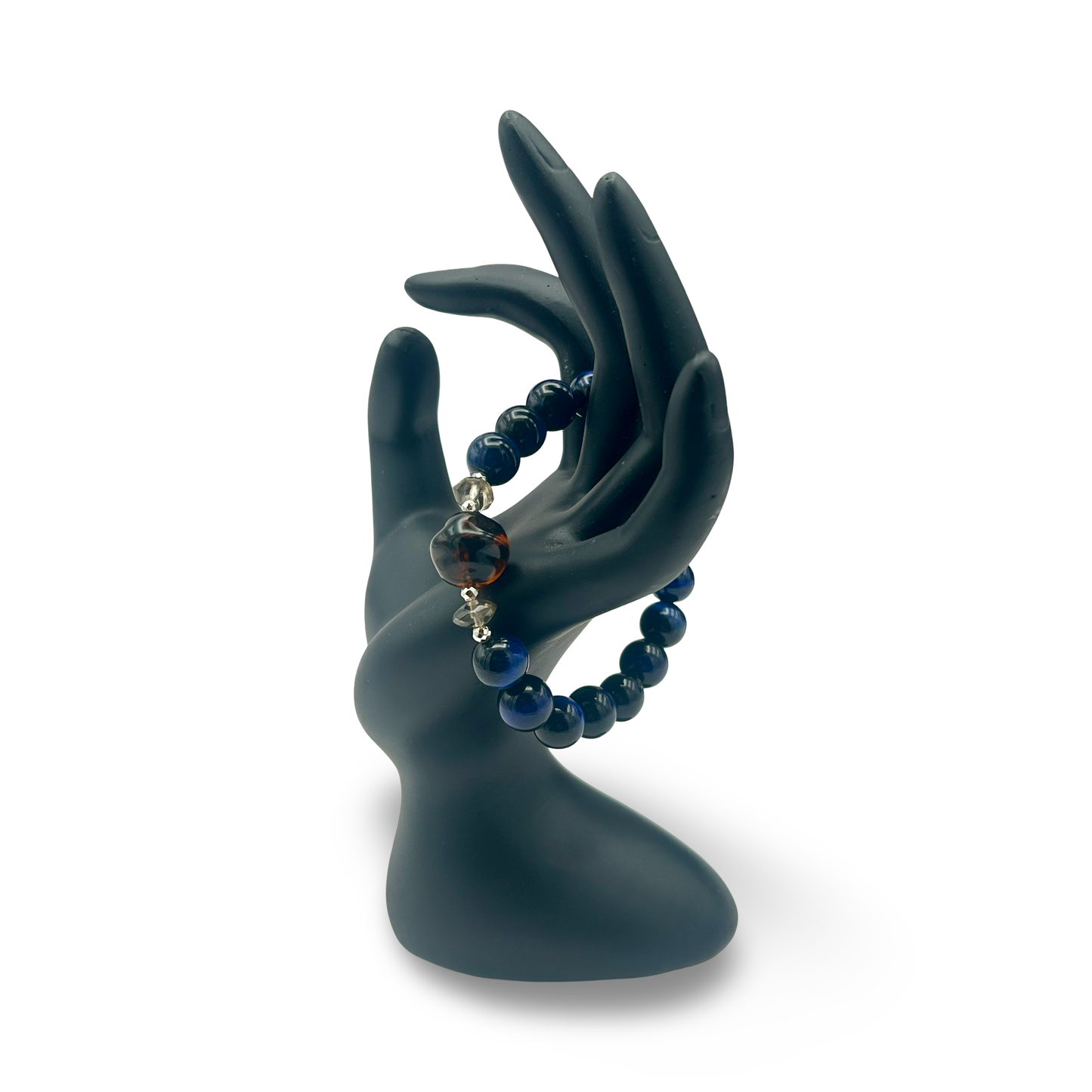 Blue Tiger’s Eye, Amber & Quartz Elastic Bracelet – 10mm