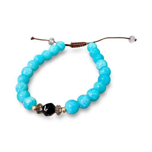 Amazonite, Smoky Quartz & Black Tourmaline Adjustable Bracelet – 8mm Beads