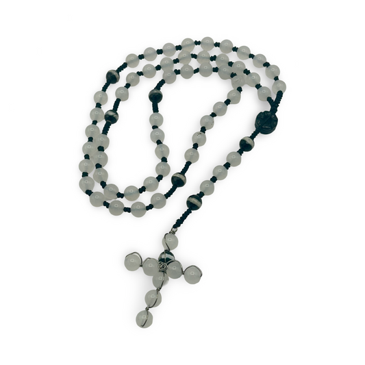 White Howlite & Black Obsidian Rosary – 8mm Beads, 18”