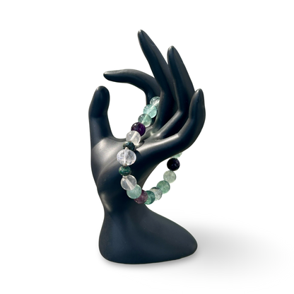 Rainbow Fluorite & Clear Quartz Elastic Bracelet – 10mm Beads