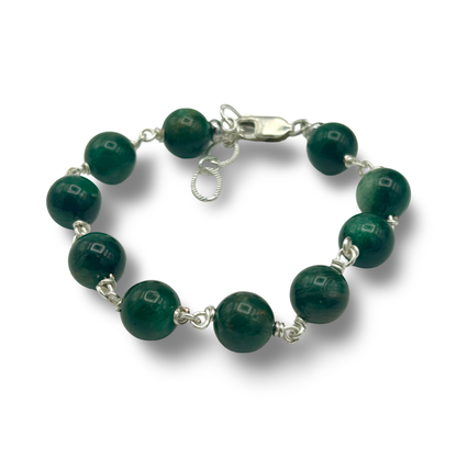 African Jade Wire Bracelet 10mm Beads with Sterling Silver | Adjustable for Medium–Large Wrist | Handmade