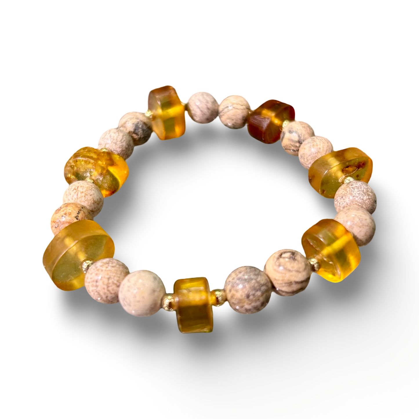 Amber & Picture Jasper Bracelet – 8mm –