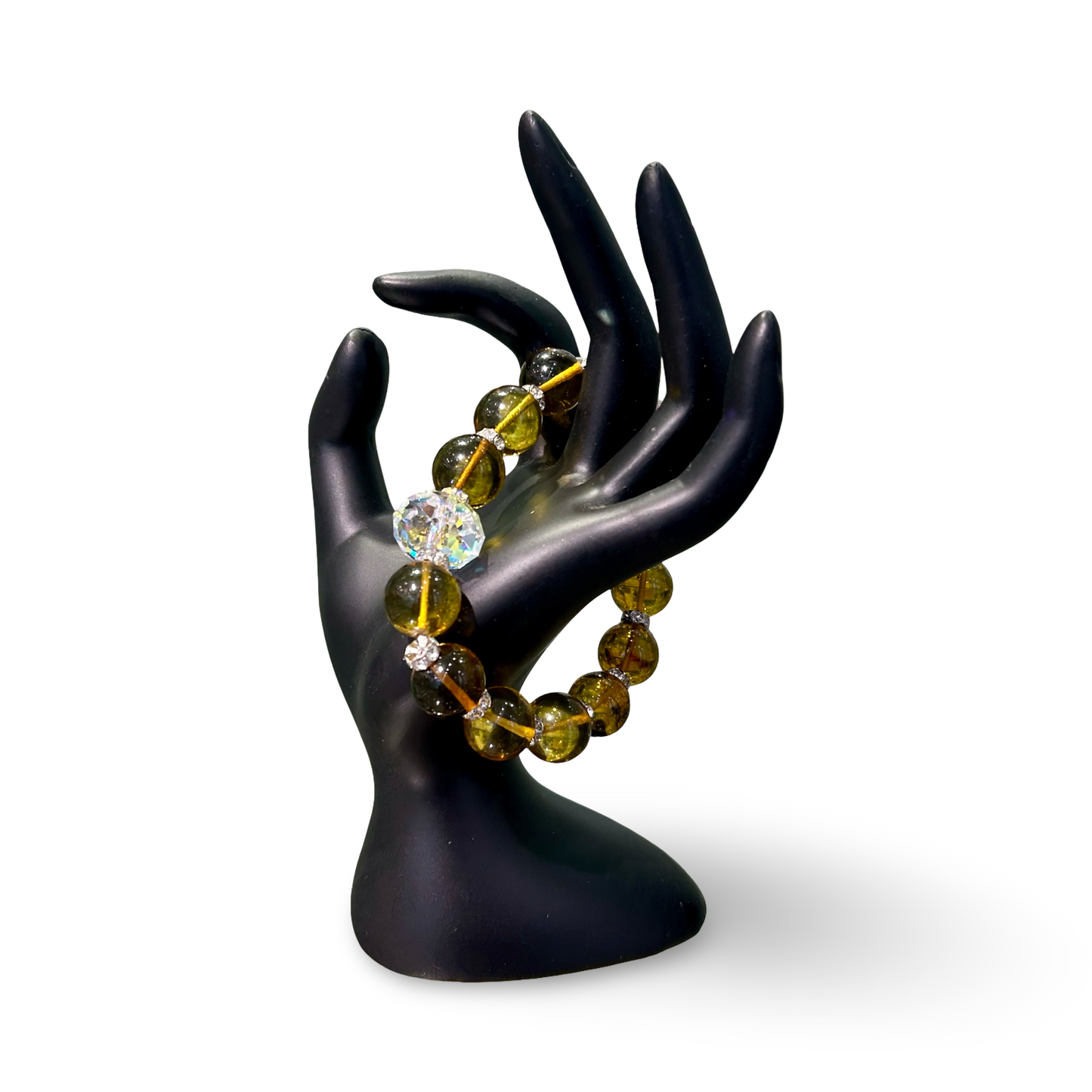 Elastic Amber Bracelet with Swarovski Crystal – 14mm Beads