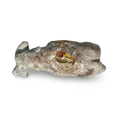 Fire Opal Bear Figurine with Fish – 22g, 2” x 1.5”