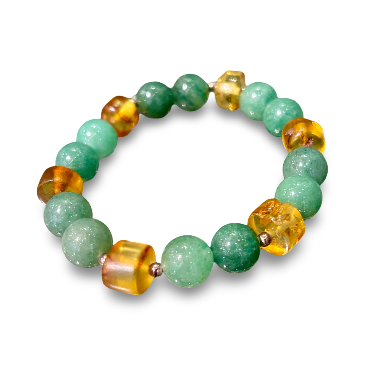 Green Aventurine & Amber Elastic Bracelet – 10mm