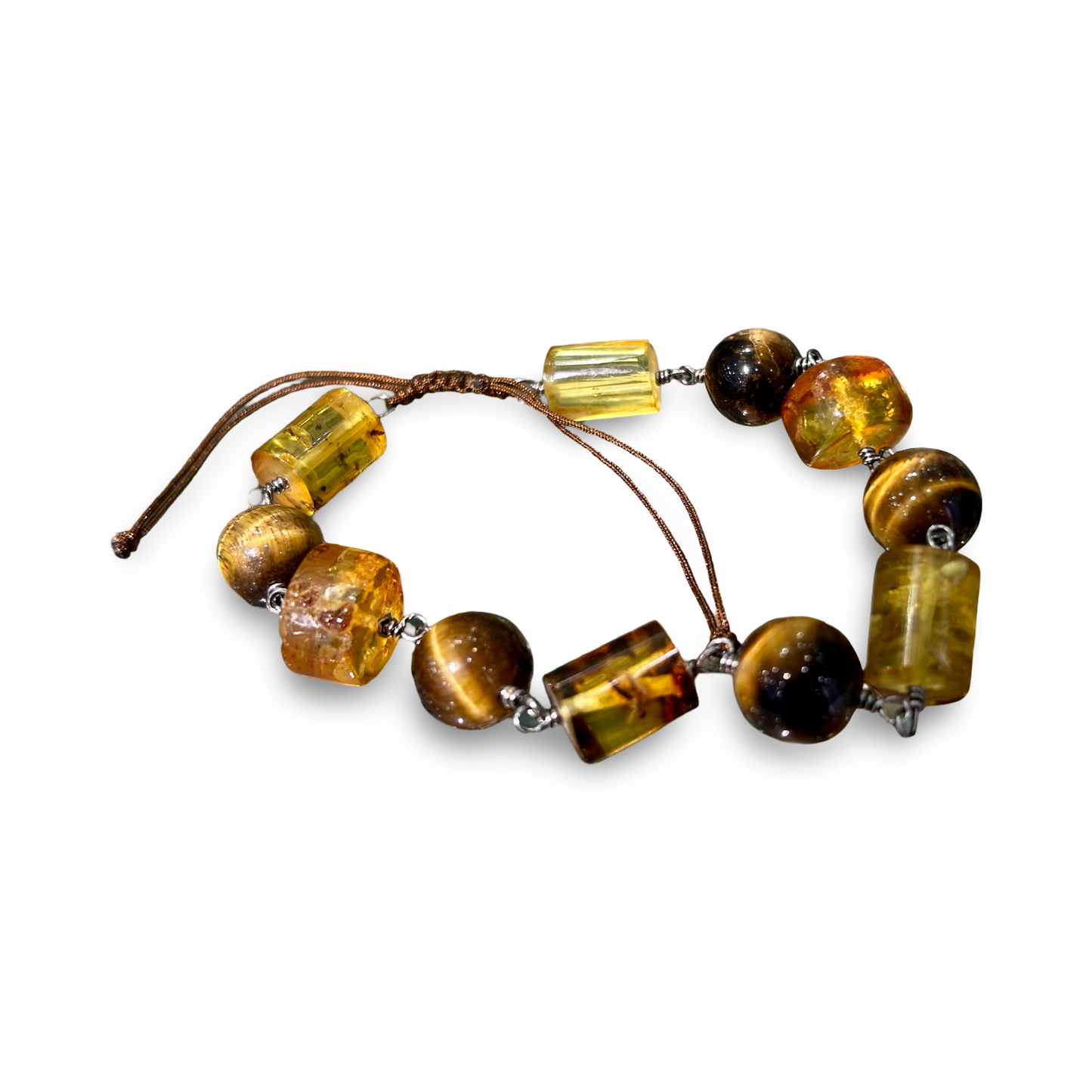 Adjustable Amber & Tiger’s Eye Bracelet – 12mm Beads