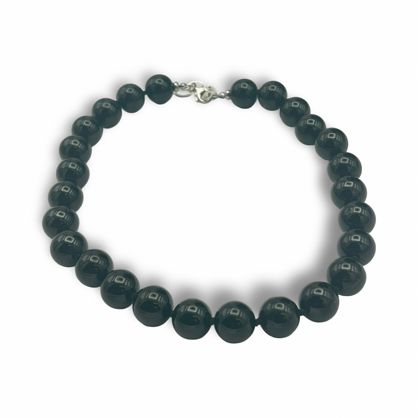 Black Tourmaline Necklace 14mm Beads with Sterling Silver | 18 Inches | Handmade Protection Jewelry