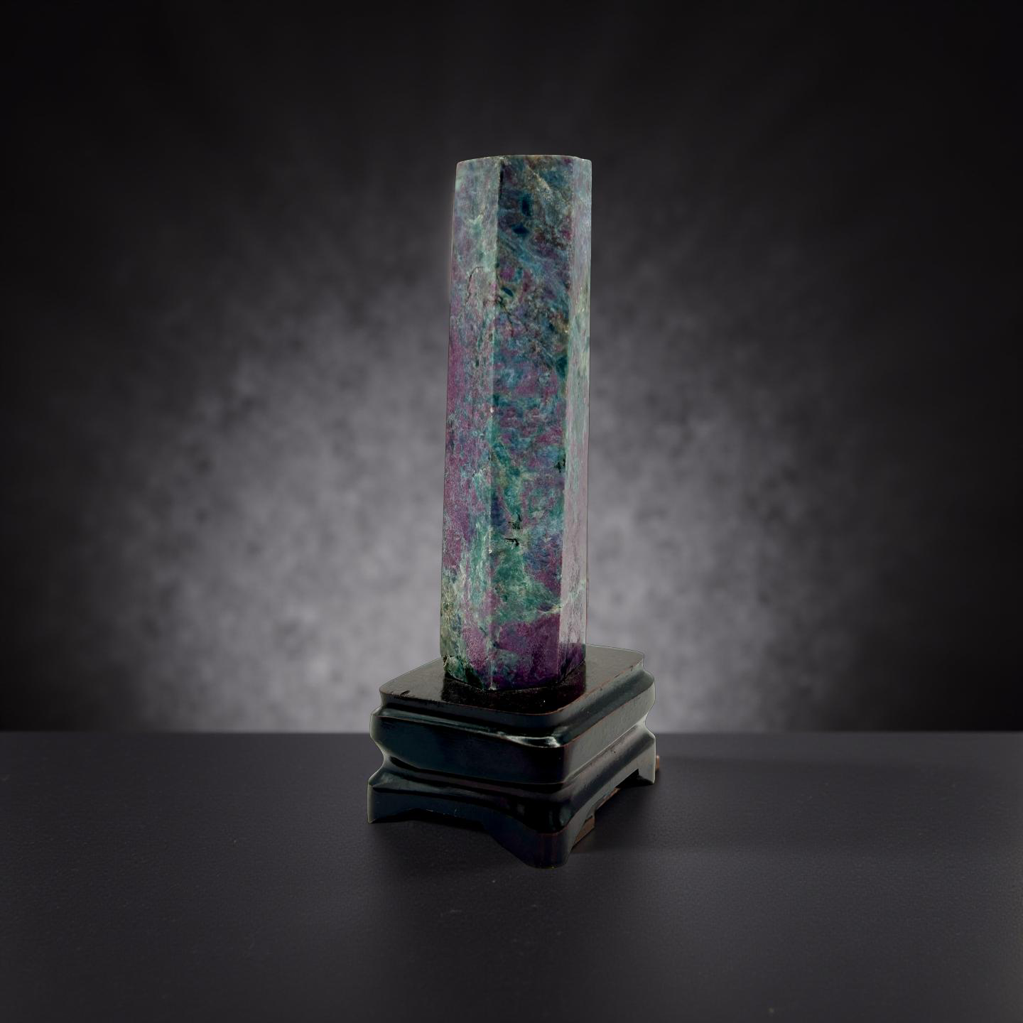 Ruby Zoisite Tower on Stand – 421g | 6” x 2.3” | Natural Gemstone from Tanzania