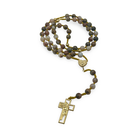 Sagenite & Jade Rosary – 8mm Beads, 18”