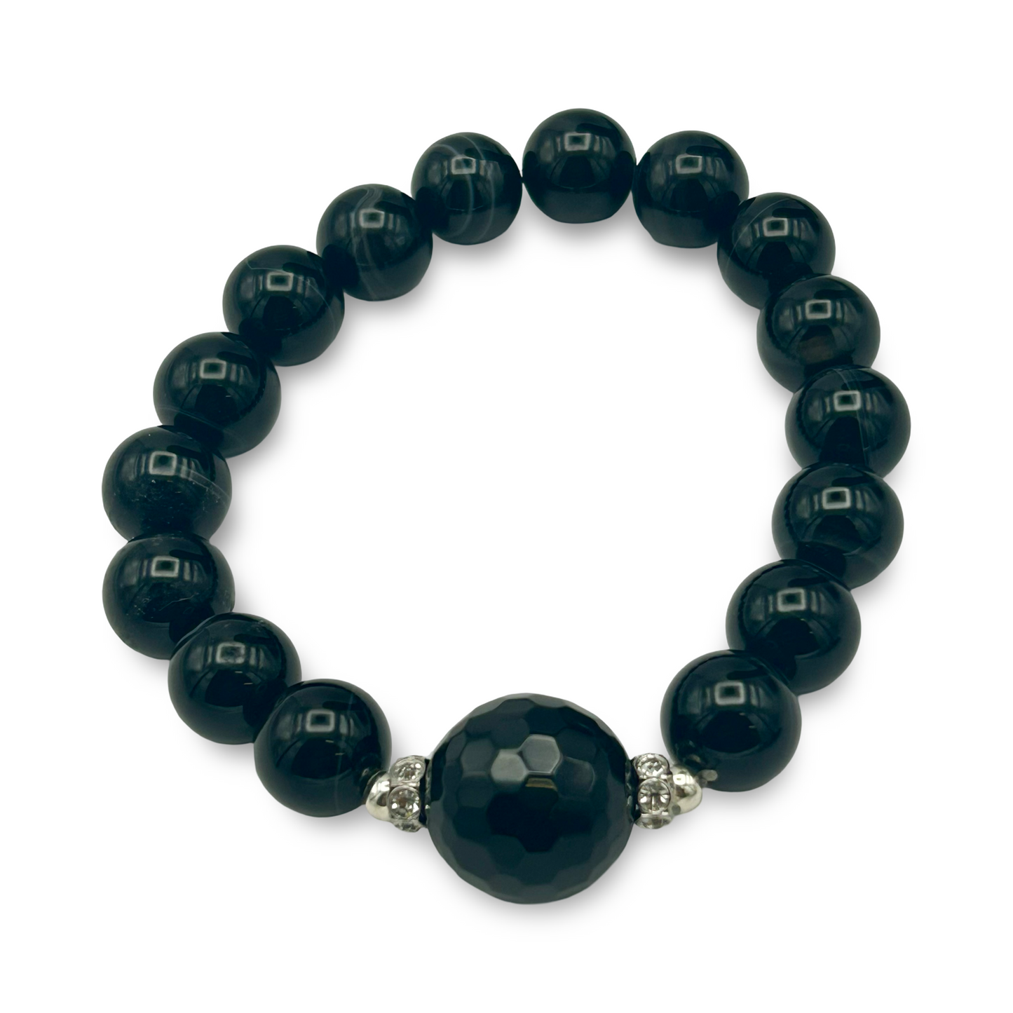 Black Sardonyx Elastic Bracelet | 10mm Beads | Handmade Gemstone Jewelry