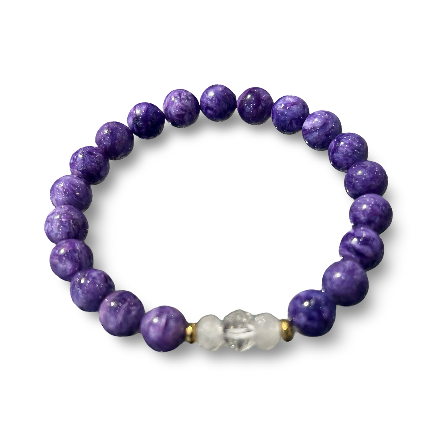 Charoite & Clear Quartz Elastic Bracelet – 8mm Beads
