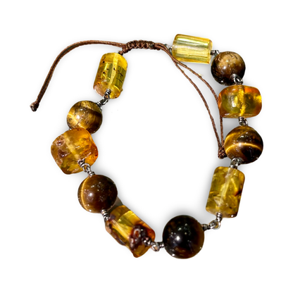 Adjustable Amber & Tiger’s Eye Bracelet – 12mm Beads