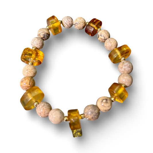 Amber & Picture Jasper Bracelet – 8mm –