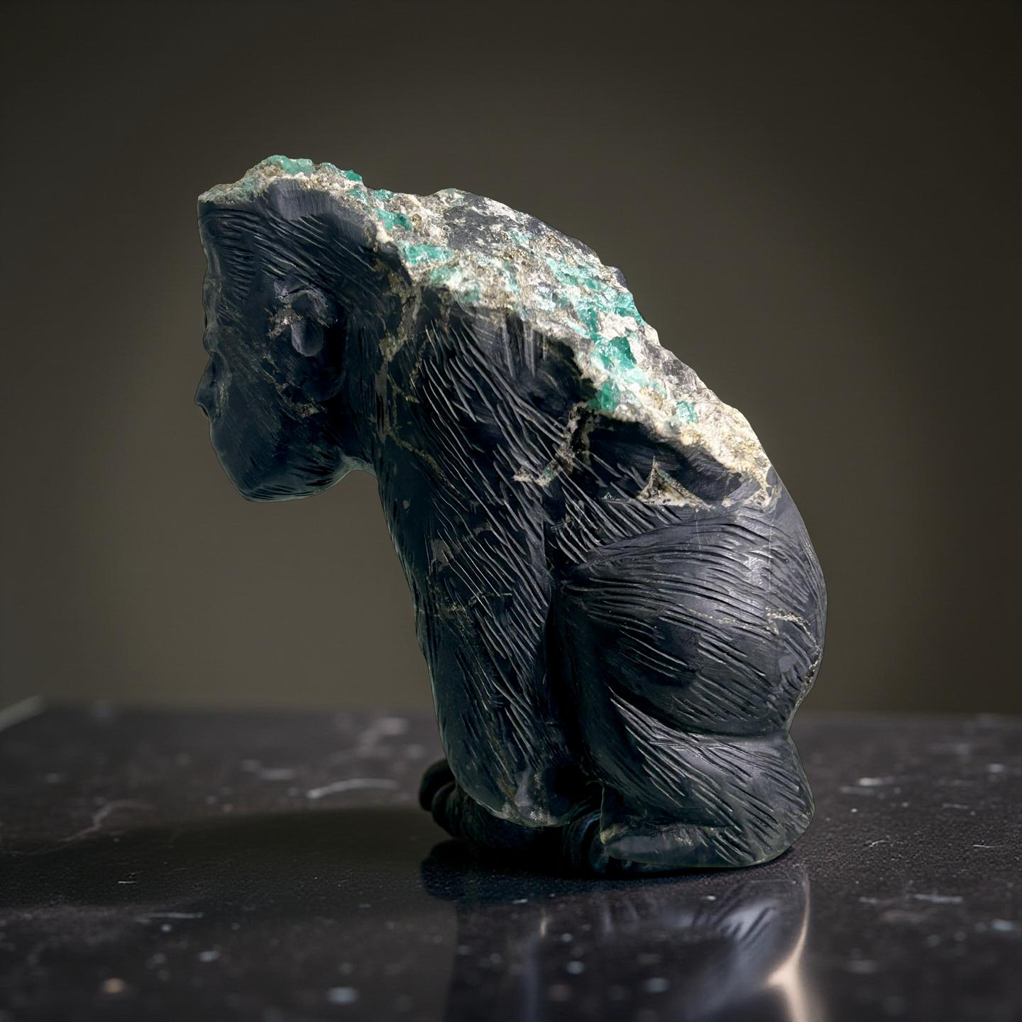 Colombian Emerald Gorilla Carving With Pyrite