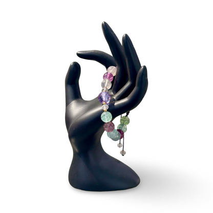 Rainbow Fluorite Adjustable String Bracelet – 10mm Beads with Purple Zirconia