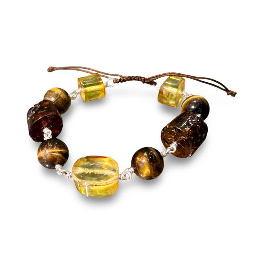 Adjustable Amber & Tiger’s Eye Bracelet – 12mm Beads