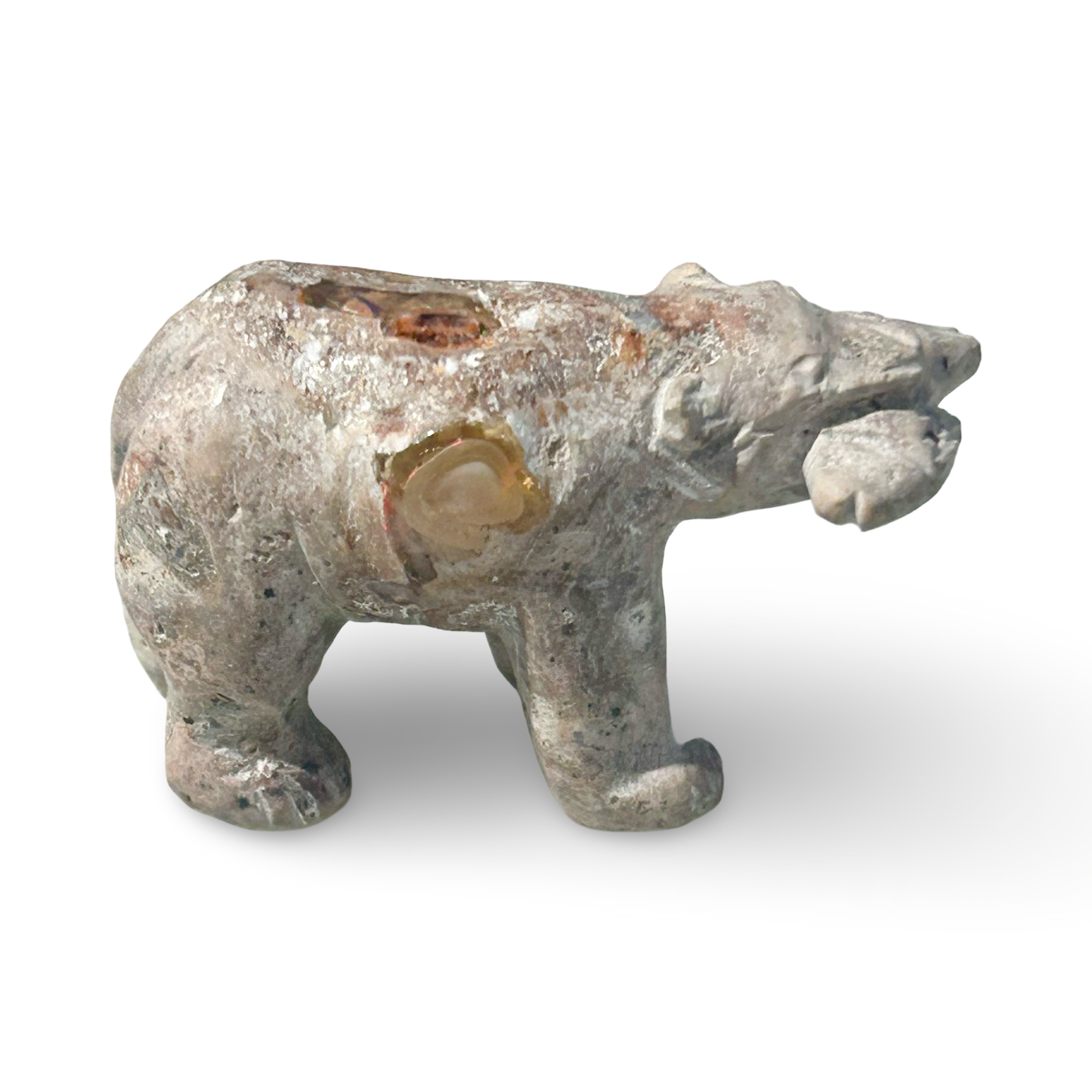 Fire Opal Bear Figurine with Fish – 22g, 2” x 1.5”