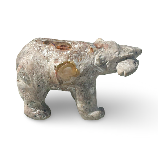 Fire Opal Bear Figurine with Fish – 22g, 2” x 1.5”