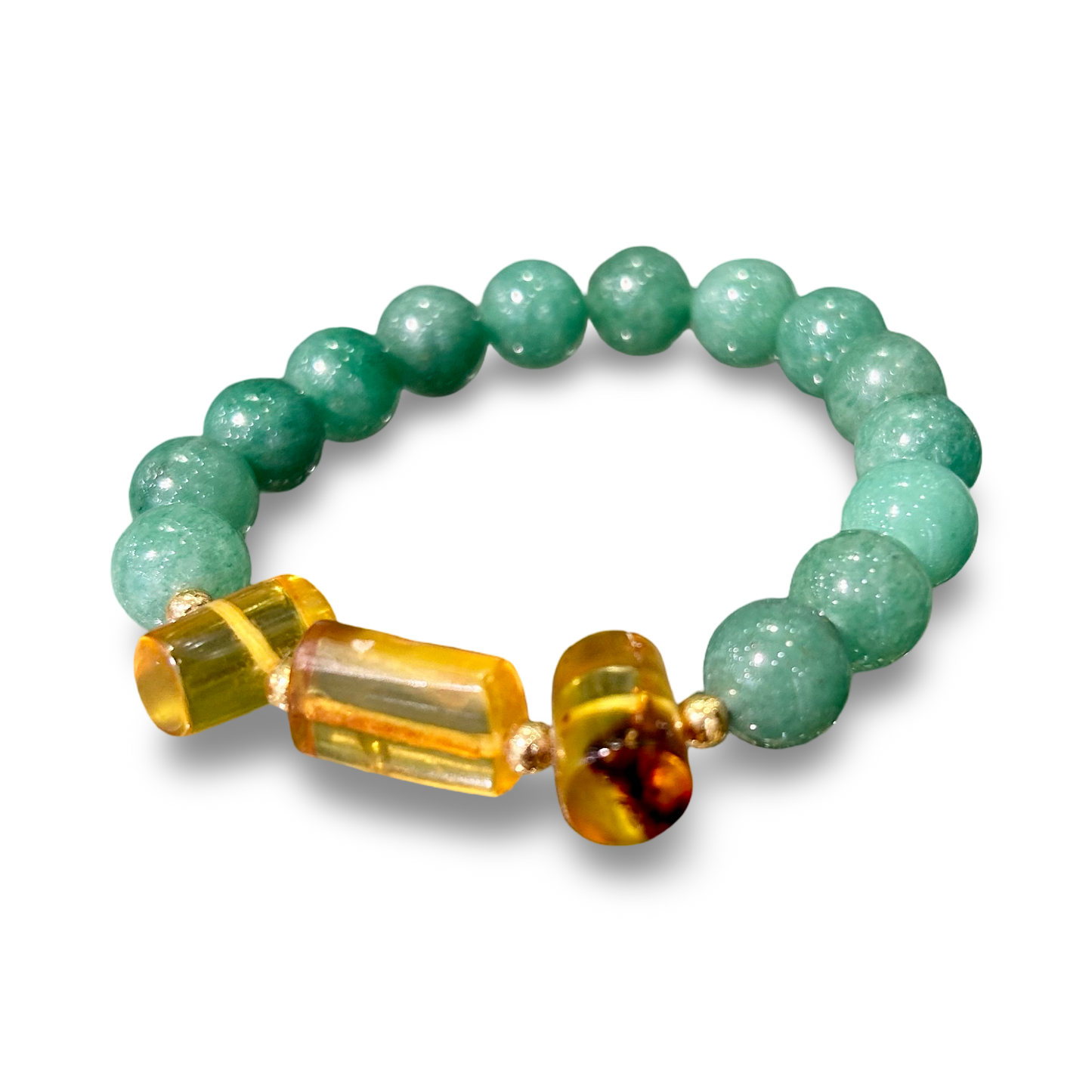 Green Aventurine & Colombian Amber Elastic Bracelet – 10mm