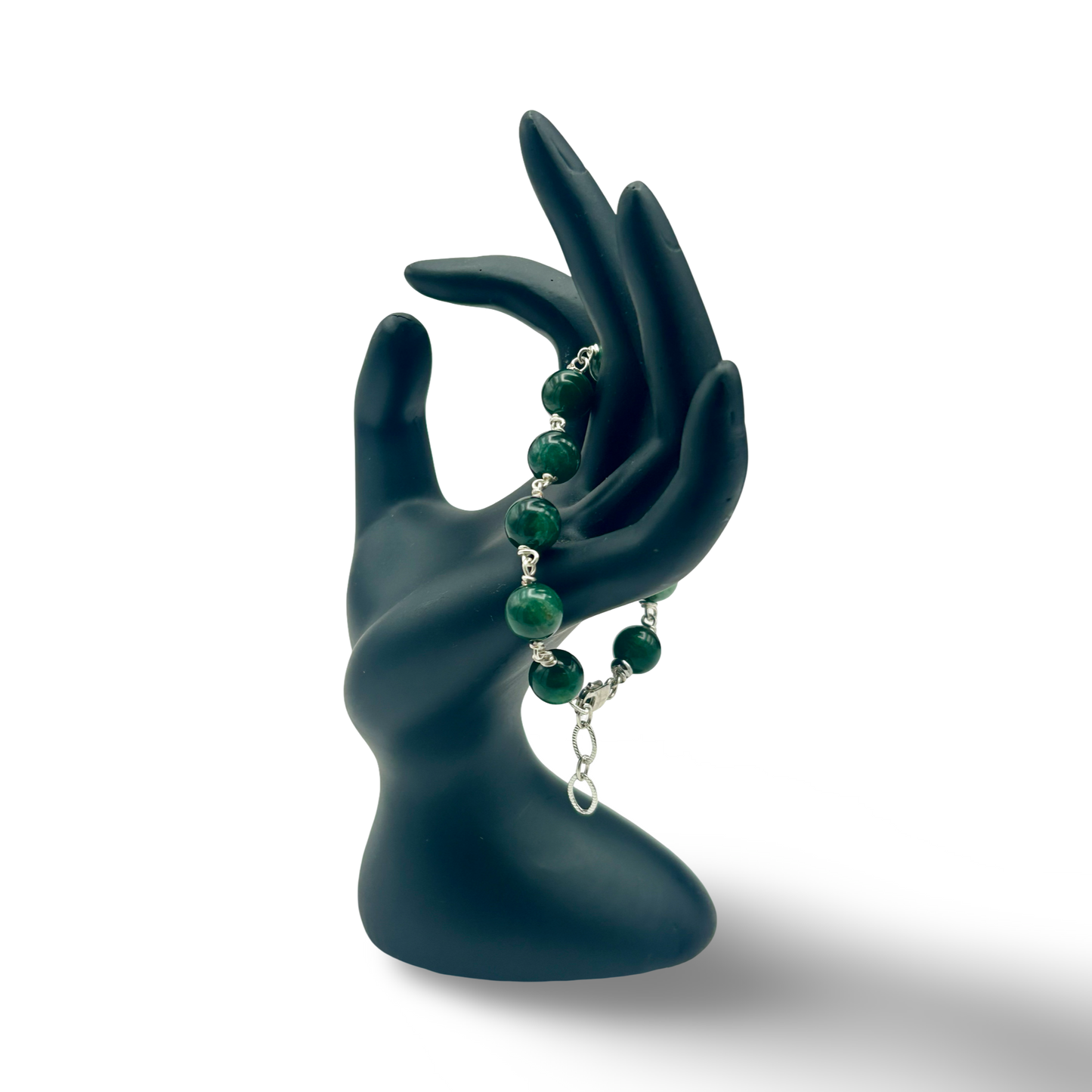 African Jade Wire Bracelet 10mm Beads with Sterling Silver | Adjustable for Medium–Large Wrist | Handmade