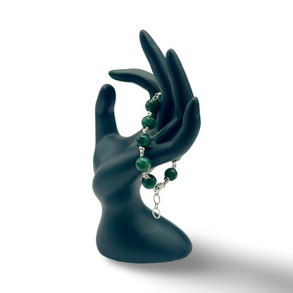 African Jade Wire Bracelet 10mm Beads with Sterling Silver | Adjustable for Medium–Large Wrist | Handmade