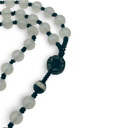 White Howlite & Black Obsidian Rosary – 8mm Beads, 18”