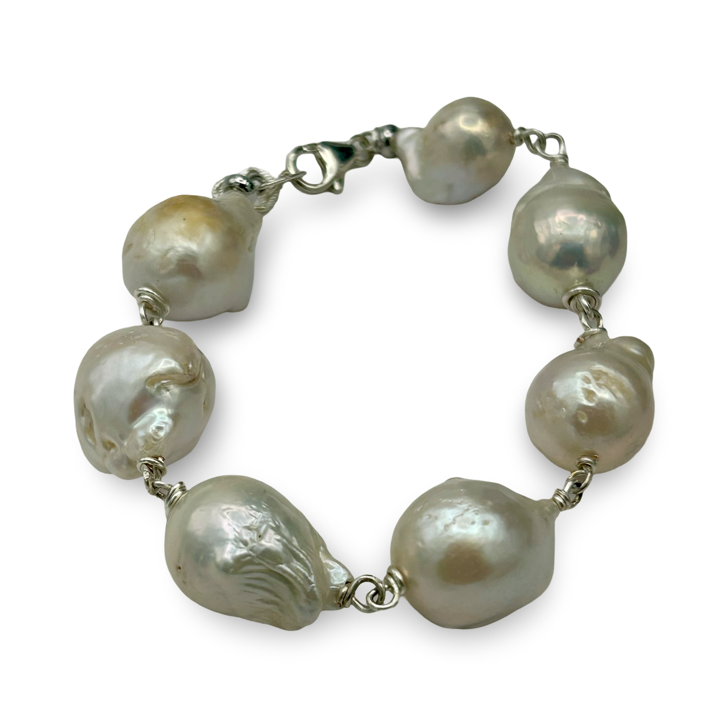 Freshwater Pearl Silver Wire Bracelet | 18–20mm Pearls | Adjustable | Handmade Elegant Jewelry