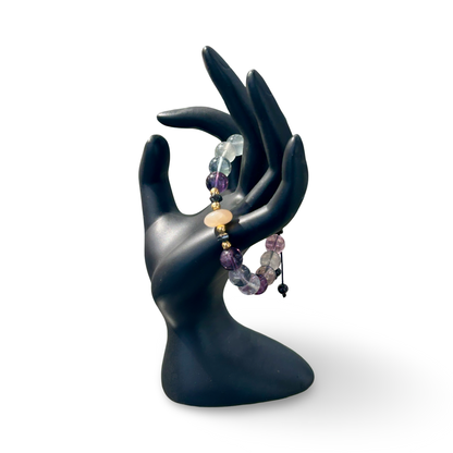 Rainbow Fluorite & Agate Adjustable String Bracelet – 10mm Beads