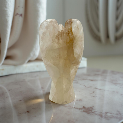 Rose Quartz Angel – 641g | 6.5” x 3.5” | Hand-Carved Natural Crystal Guardian