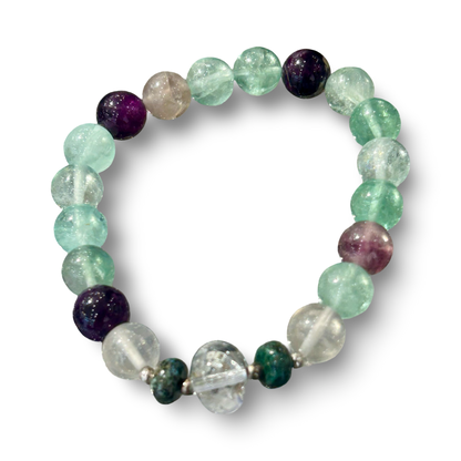 Rainbow Fluorite & Clear Quartz Elastic Bracelet – 10mm Beads