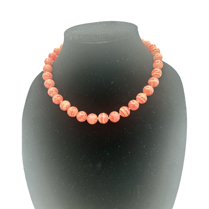 Handmade Rhodochrosite Necklace 12mm Beads with 925 Sterling Silver | 18 Inches |