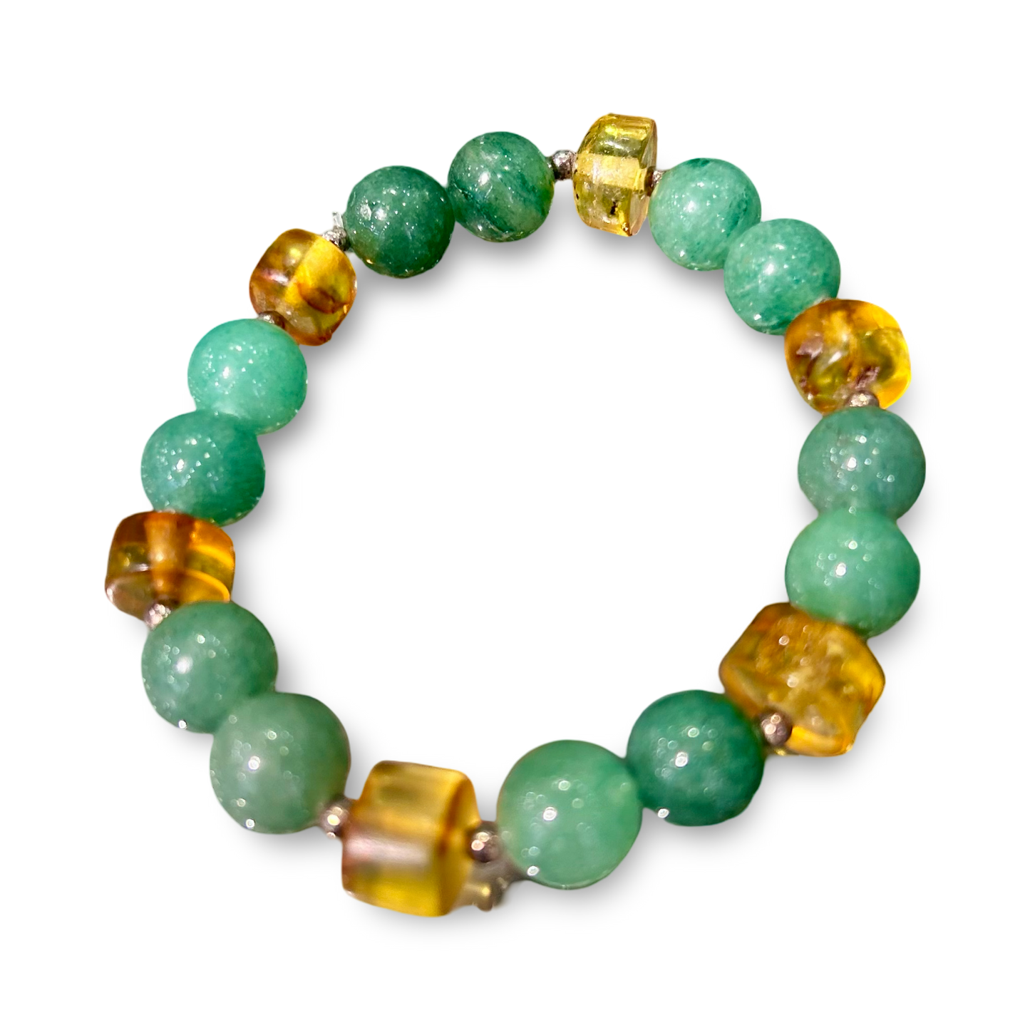 Green Aventurine & Amber Elastic Bracelet – 10mm