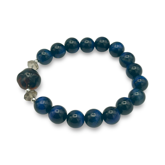 Blue Tiger’s Eye, Amber & Quartz Elastic Bracelet – 10mm