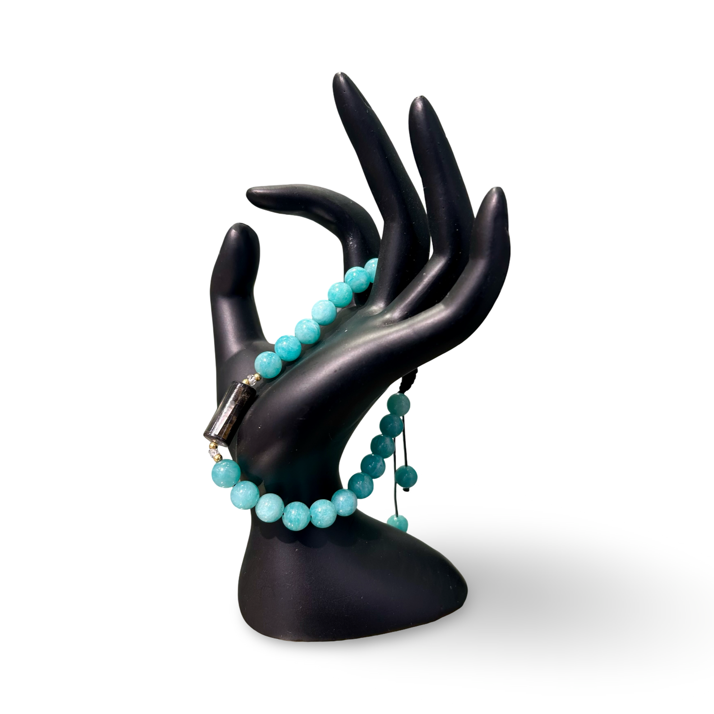 Amazonite & Abalone Shell Adjustable Bracelet – 8mm Beads