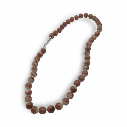 Rhodochrosite Necklace 10mm Beads with Sterling Silver | 20 Inches | Handmade Gemstone Jewelry
