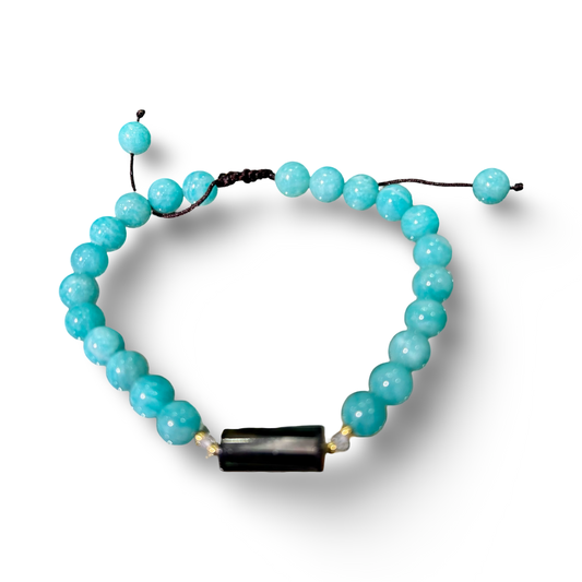 Amazonite & Abalone Shell Adjustable Bracelet – 8mm Beads