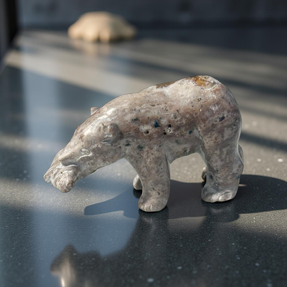 Fire Opal Bear Figurine with Fish – 21g, 2” x 1.5”