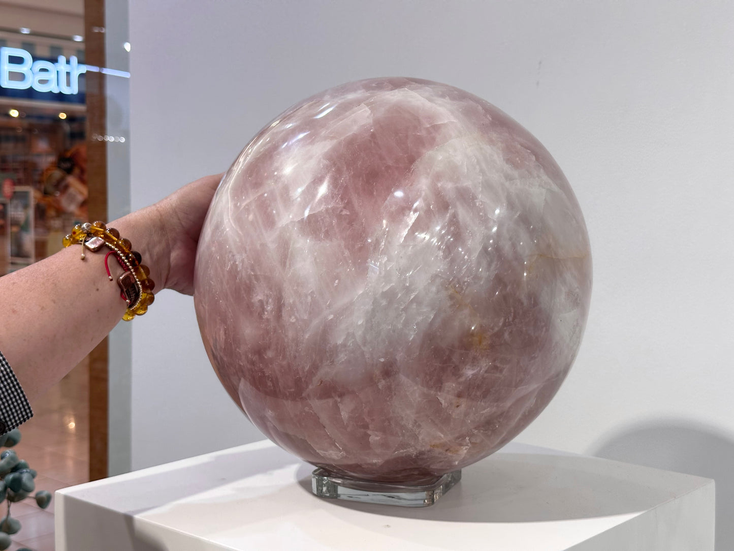 Massive Genuine Rose Quartz Sphere 13” Diameter – Museum Grade Display Crystal