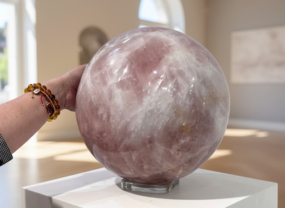 Massive Genuine Rose Quartz Sphere 13” Diameter – Museum Grade Display Crystal