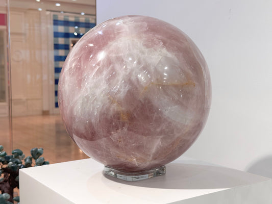 Massive Genuine Rose Quartz Sphere 13” Diameter – Museum Grade Display Crystal