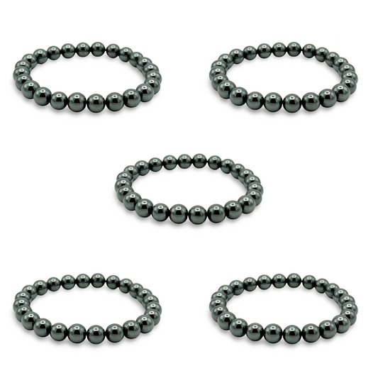 Wholesale Hematite Bracelets, 8mm Hematite Beaded Bracelet, Stretch Nylon