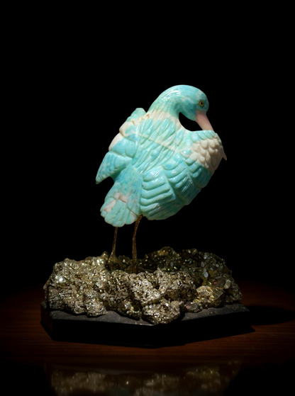 Amazonite Bird on Pyrite Base