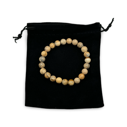 Picture Jasper Beaded Bracelet – Natural 8mm Gemstone Healing Bracelet for Grounding & Protection